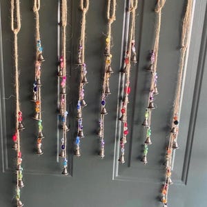 Witches Bells Door Knob Hanger, Door Windchime, Window Windchime, Bell Ringer: Brass Bells, Jute Twine, 17 different Color Schemes
