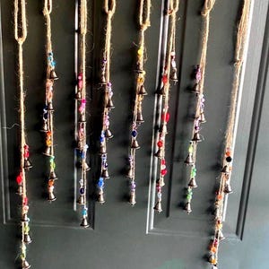 Witches Bells Door Knob Hanger, Door Windchime, Window Windchime, Bell Ringer: Brass Bells, Jute Twine, 17 different Color Schemes