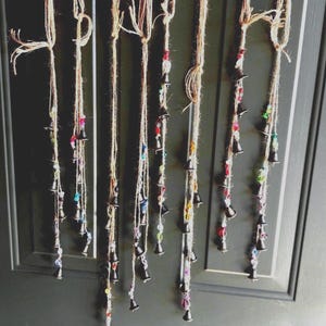 Witches Bells Door Knob Hanger, Door Windchime, Window Windchime, Bell Ringer: Brass Bells, Jute Twine, 20 different Color Schemes