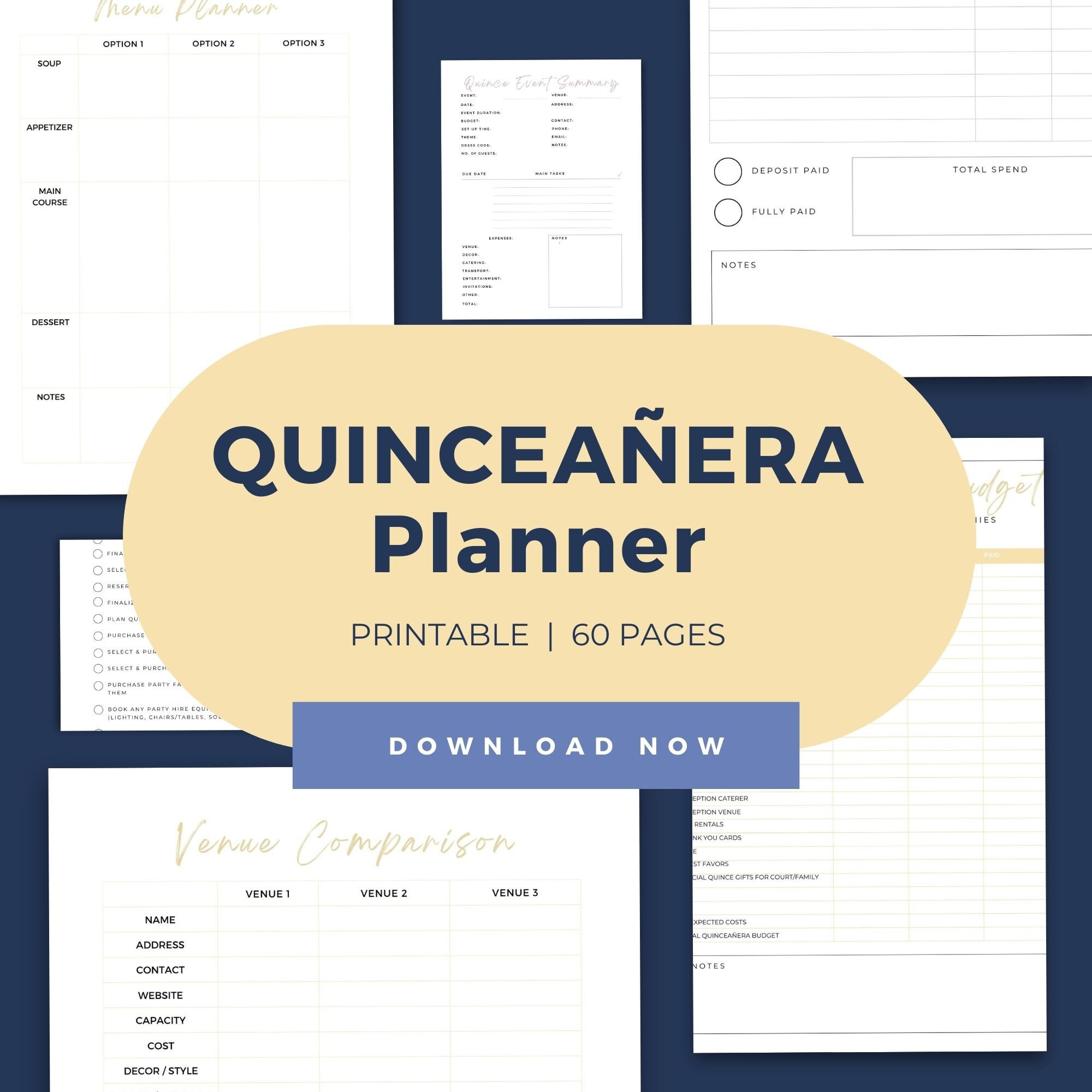 Printable Quinceanera Planner Binder Gold INSTANT DOWNLOAD 15th Birthday Quinceanera Planner 60 ...