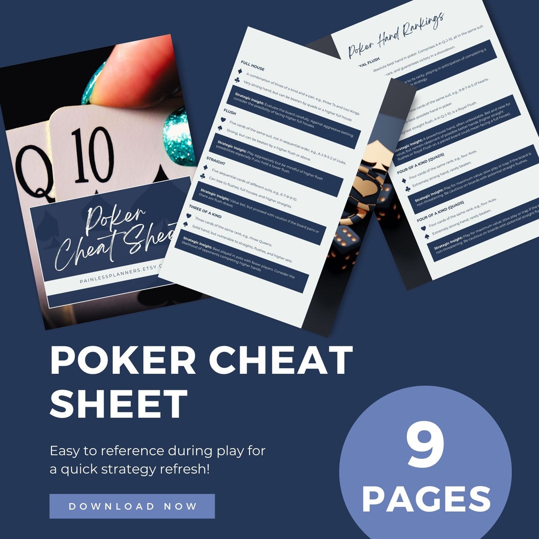 Poker Cheat Sheet, Printable Strategy &amp; Reference Guide for Casino Game ...