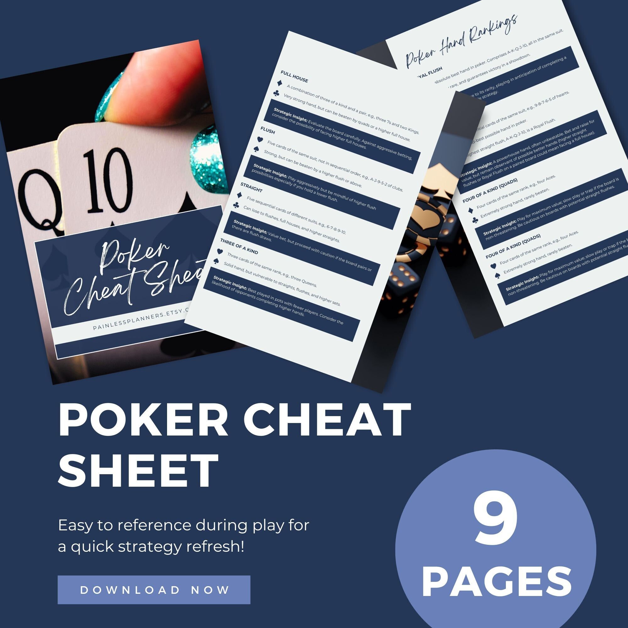 Poker Cheat Sheet, Printable Strategy &amp; Reference Guide for Casino Game ...