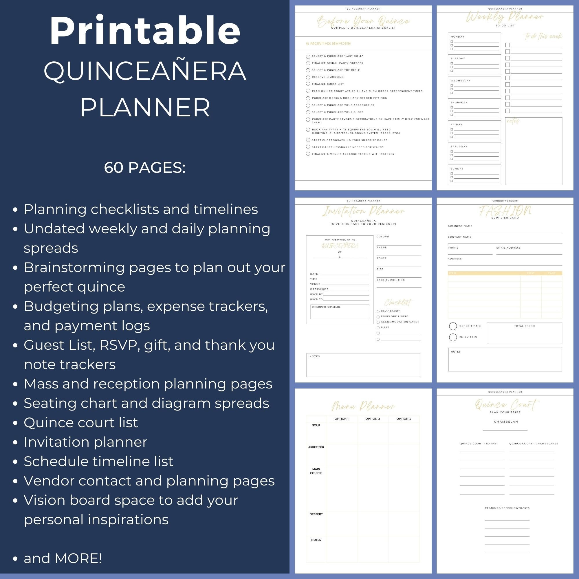 Printable Quinceanera Planner Binder Gold INSTANT DOWNLOAD 15th ...