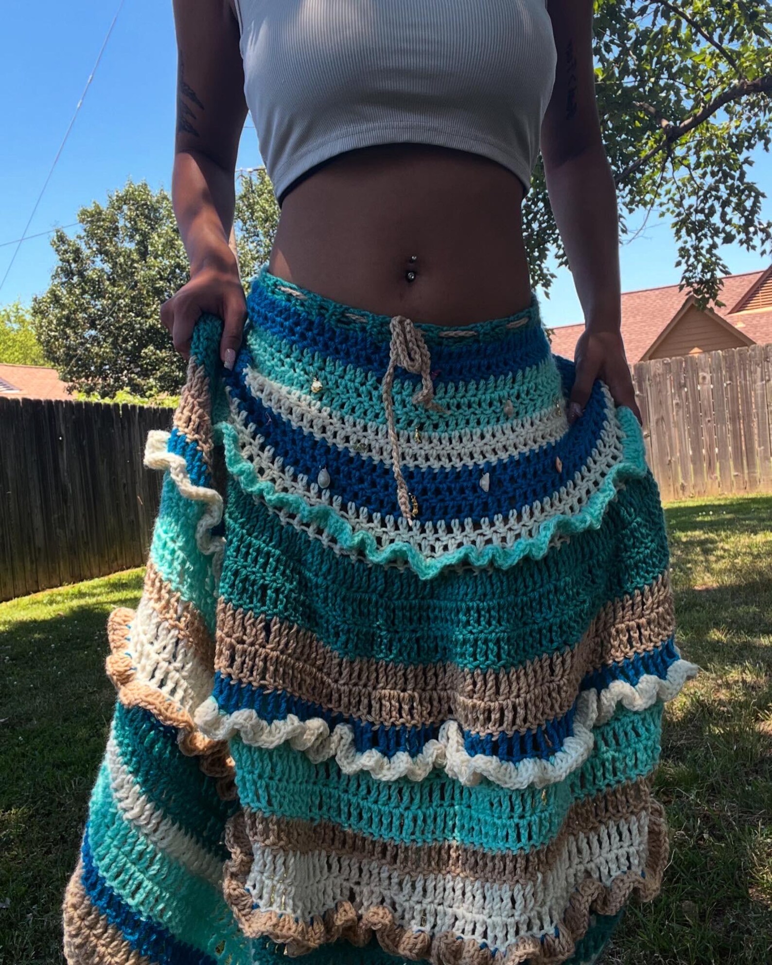Free Fallin’ Crochet Ruffle Maxi Skirt