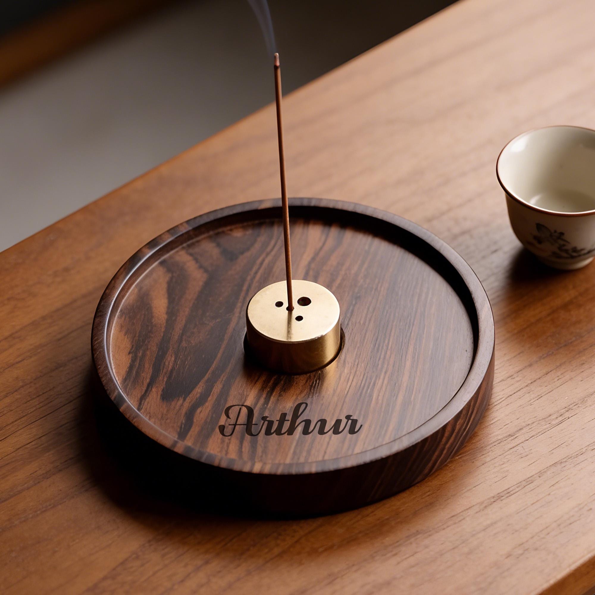 Personalized Mini Ebony Wood Incense Holder - Customizable Wooden Aromatherapy Burner, Multi-Hole Incense Tray for Sandalwood & Agarwood