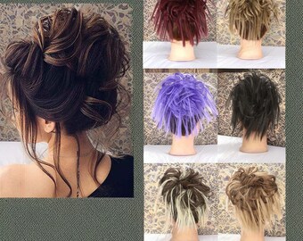 Messy Hair Bun Extension Scrunchie Updo Hairbun with Fluffy Hair Ponytail Extensions, Looks Natural Hair Style in Daily Use