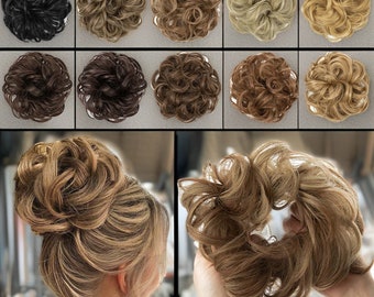 Women Messy Hair Bun, Hair Scrunchie for Women, Ponytail Extension Scrunchie Hair Bun, Blonde, Silver, Black,Brown, And Mixed Colour