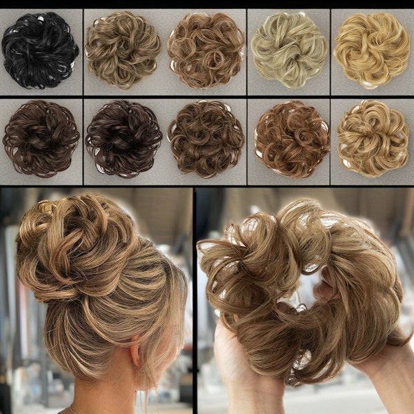 Women Messy Hair Bun, Hair Scrunchie for Women, Ponytail Extension Scrunchie Hair Bun, Blonde, Silver, Black,Brown, And Mixed Colour