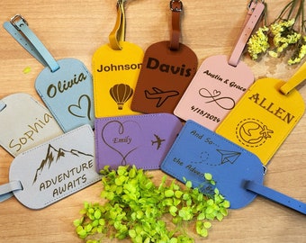 Set of 10 Personalized Luggage Tags, Custom PU Leather Travel Tags, Engraved Name Bag Tags, Wedding Party Favors, Bridesmaid Travel Gift