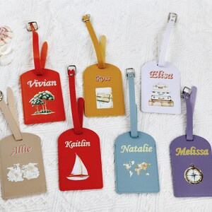 Set mit 10 personalisierte Leder Gepäckanhänger, benutzerdefinierte Monogramm Namensschild, Junggesellinnenabschied Geschenk, Hochzeit Gunsten, Mädchen Reise, Reisegeschenk