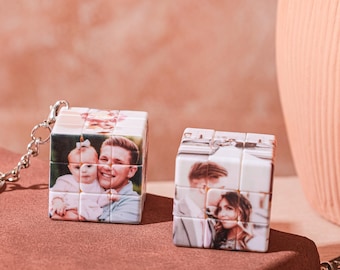 Aangepaste foto Rubik's Cube-sleutelhanger, gepersonaliseerd puzzelcadeau met 6 afbeeldingen, familiefoto's sleutelhanger, jubileum, verjaardagscadeau voor hem/haar