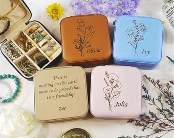 Personalized Birth Flower Jewelry Case, Custom Jewelry Organizer,Mother's Day Gift,Travel jewelry box,Engraved Jewelry Case,Bridesmaid Gifts