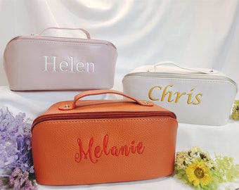 Custom Embroidered Travel Cosmetic Bag, Personalized Cosmetic Bag for Women, Bridesmaid Gifts, Bridal Party Gifts, Bridesmaid Makeup Bag
