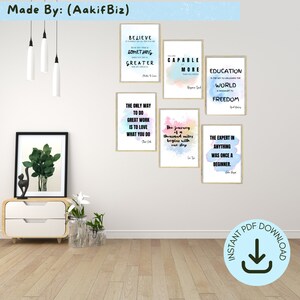 Educational Quotes, Set Of 6 Printables, Instant Download Printable Wall Art, Inspirational Wall Art, Blue Colour Wall Art