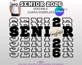 Senior 2026 PNG 8 Canva Customizable Templates | Senior Night | Graduation Swag | T-shirts | Digital Download