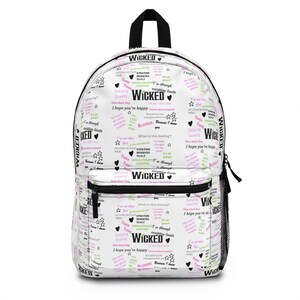 Wicked the Musical Inspired Says Sac à dos rose sac à dos broadwaybackpack wicked elphaba & glida sac à dos avec des mots inspirés