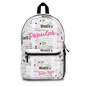 Wicked the Musical Glinda Popular Backpack broadwaybackpack sac à dos wicked glinda pour enfant sac à dos rose imprimé avec des mots inspirés de glinda