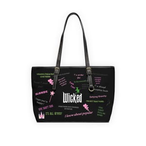 Sac à bandoulière noir Wicked the Musical imprimé avec tous les dictons,Sac Wicked broadway sac à bandoulière wicked elphaba