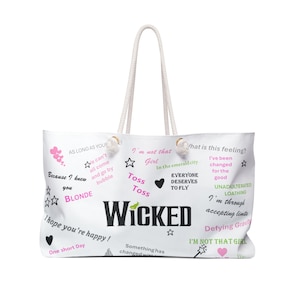 Wicked Weekender Bag, Glinda and Elphaba, Musical Theater Travel Tote, Wicked Fan Gift, Broadway Inspired Duffle, Ispired by Wicked