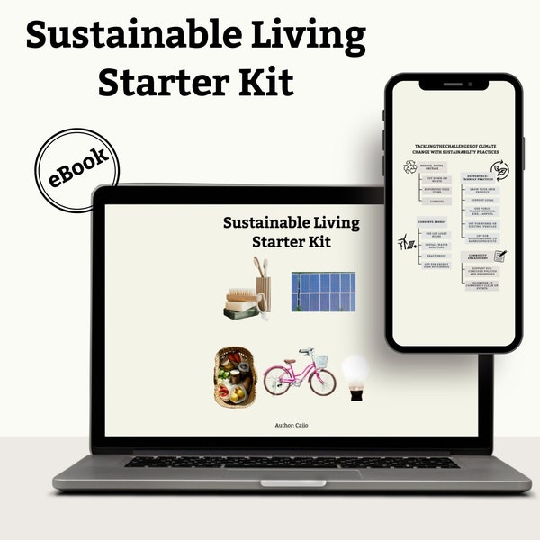 E-book du kit de démarrage pour un mode de vie durable - Apprenez un mode de vie respectueux de l'environnement Produits en bambou Articles biodégradables Zéro déchet Minimaliste Vert Énergie renouvelable