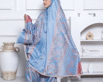 Ayzara Hanum 3-in-1 Premium Seidengebetsset für Erwachsene mit Luxusmotiv, muslimisches Gebetskleid, Hijab-Kleid, Jilbab-Kleid, Telekung-Kleid, Khimar-Kleid