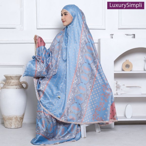 Ayzara Hanum 3-in-1 Premium Silk Adult Prayer Set with Luxury Motif,Muslim Prayer Dress,Hijab Dress,Jilbab Dress,Telekung Dress,Khimar Dress