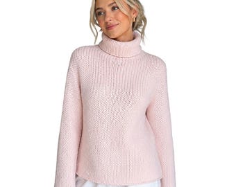 VTG Eileen Fisher Merino Wool Blend Chunky Knit Turtleneck Sweater M Blush Pink