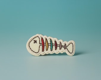 fish rainbow skeleton patch, fish bone patch, iron on patch, embroidered patch, aesthetic patch, funny patch, for jacket, for backpack,