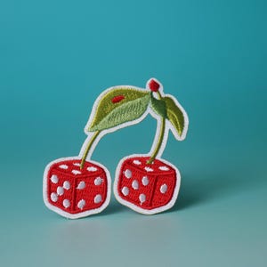 dices cherries patch, cherry patch, iron on patch, embroidered patch, aesthetic patch, funny patch, for jacket, for backpack,