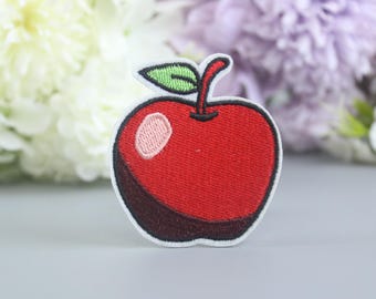 Red Apple Embroidered Patch: Iron-On Fruit Applique