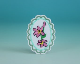 pink flower patch, lily patch, iron on patch, embroidered patch, aesthetic patch, funny patch, for jacket, for backpack,