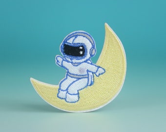 cute astronaut on the moon patch, spaceman, iron on patch, embroidered patch, aesthetic patch, funny patch, for jacket, for backpack,