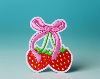 jordgubbslapp, rosa rosettlapp, körsbär, stryklapp, broderad lapp, estetisk lapp, rolig lapp, för jacka, för ryggsäck,
