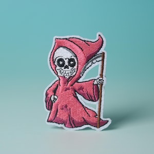 pink Death patch, for Halloween patch, for girl, iron on patch, embroidered patch, aesthetic patch, funny patch, for jacket, for backpack,