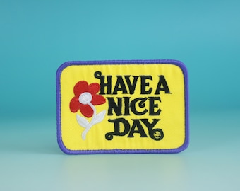 have a nice day patch, red flower, iron on patch, embroidered patch, aesthetic patch, funny patch, for jacket, for backpack,