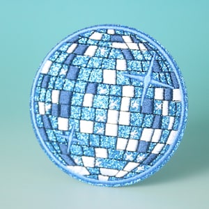 青い輝くディスコボールパッチ、アイロンパッチ、刺繍パッチ、美的パッチ、面白いパッチ、ジャケット用、バックパック用、