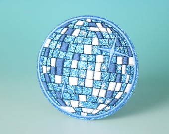 blå glittrande discokula-lapp, stryklapp, broderad lapp, estetisk lapp, rolig lapp, för jacka, för ryggsäck,