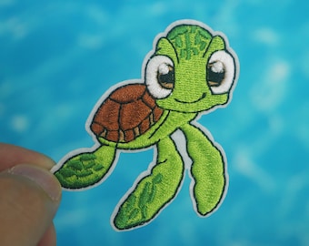 söt havssköldpadda lapp, grön, stryklapp, broderad lapp, estetisk lapp, rolig lapp, för jacka, för ryggsäck,