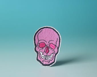 pink skull patch, iron on patch, embroidered patch, aesthetic patch, funny patch, for jacket, for backpack,