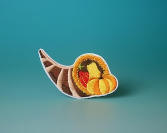 cornucopia patch, horn of plenty, for thanksgiving, iron on patch, embroidered patch, aesthetic patch, funny patch, for jacket, harvest