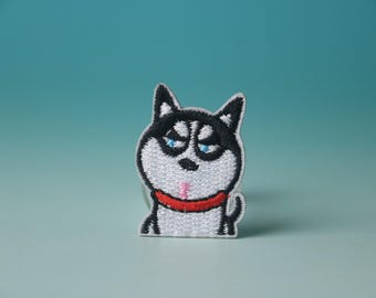Adorable écusson Husky comique, écusson chien, chiot, écusson thermocollant, écusson brodé, écusson esthétique, écusson amusant, pour veste, pour sac à dos,