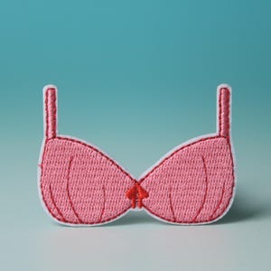 ピンクのブラパッチ：刺繍入りアイロン接着アップリケ