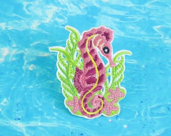 rosa sjöhästmärke, strykmärke, broderat märke, estetiskt märke, roligt märke, för jacka, för ryggsäck,