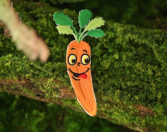 comic carrot patch, vegetable patch, iron on patch, embroidered patch, aesthetic patch, funny patch, for jacket, for backpack,