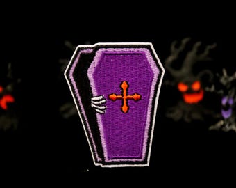 Coffin Iron On Patch: Halloween Embroidered Patch
