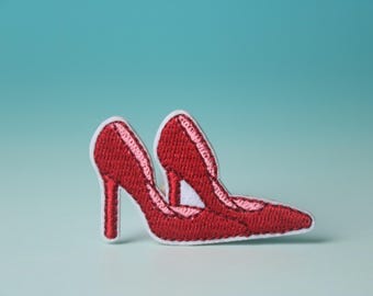 Red High Heels Patch: Embroidered Iron-On Applique
