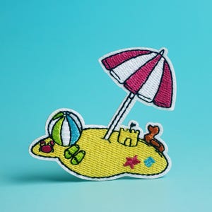 Beach Embroidered Iron-On Patch: Summer Holiday Jacket Decor