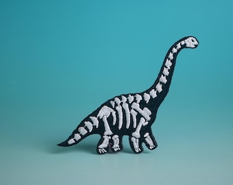 Brachiosaurus Skeleton Patch: Embroidered Dinosaur Iron-On Applique