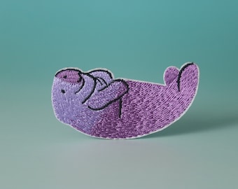 Parche de león marino perezoso, parche de foca, vaca marina, manatí, dugongo, parche para planchar, parche bordado, parche estético, parche divertido, para chaqueta, para bolso