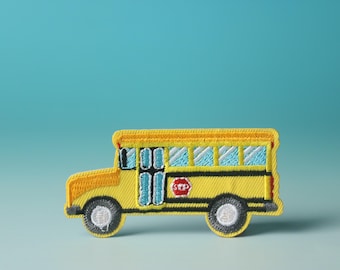 skolbussmärke, strykmärke, broderat märke, estetiskt märke, roligt märke, för jacka, för ryggsäck,